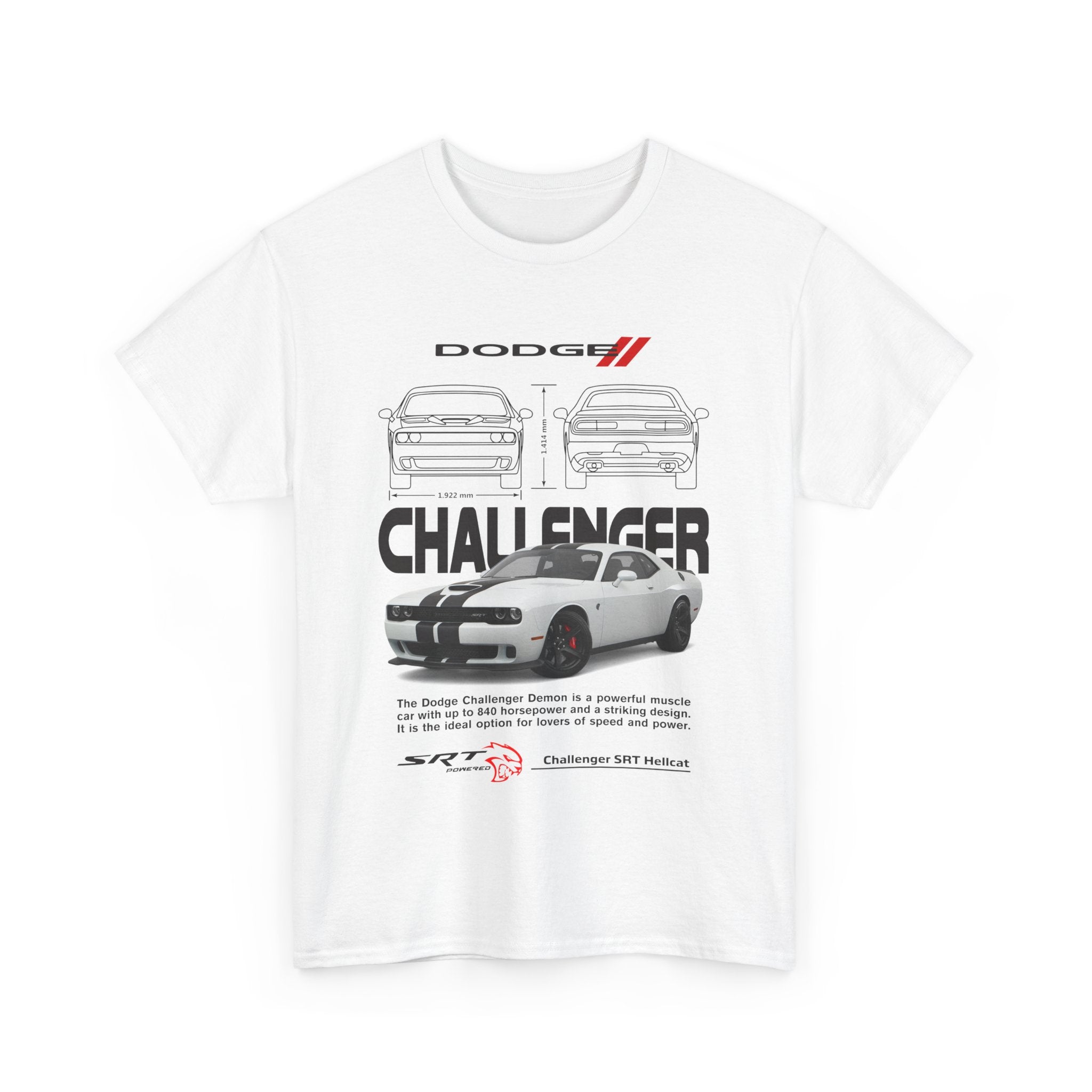 Camiseta  White Dodge Challenger Demon Coche. Unisex. Manga Corta