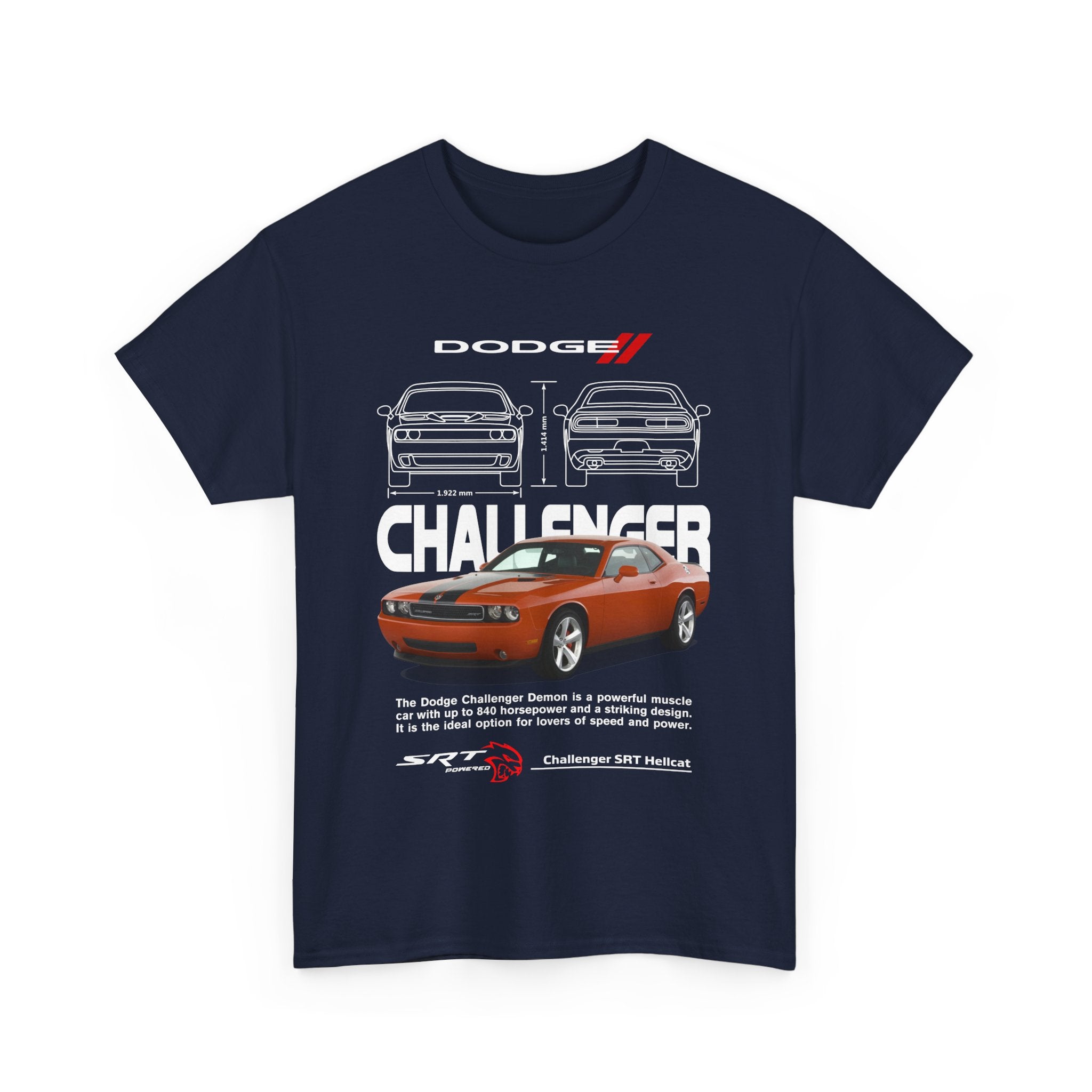 Camiseta temática Coche. Orange Dodge Challenger Demon. Unisex. Manga Corta