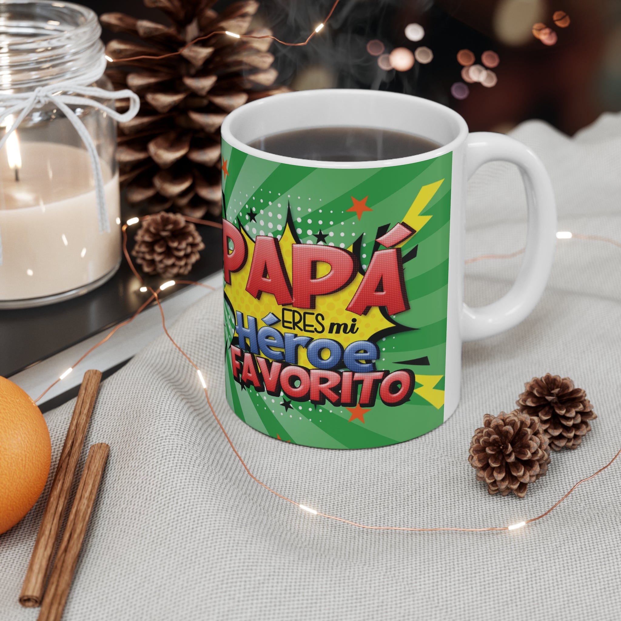 Taza de café - Taza con temática de Linterna Verde 'Papá, eres mi héroe favorito', 11 oz/15 oz