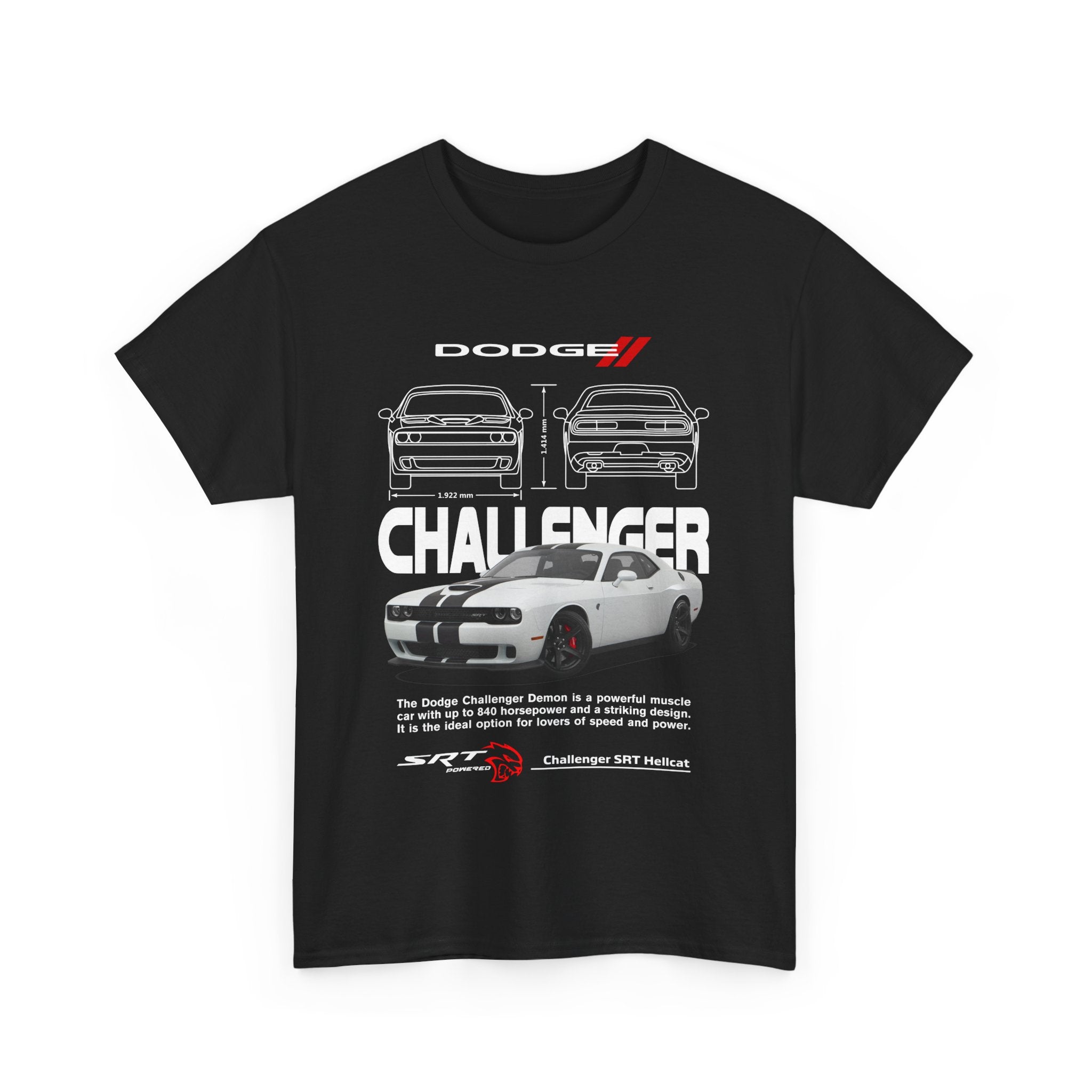 Camiseta  White Dodge Challenger Demon Coche. Unisex. Manga Corta