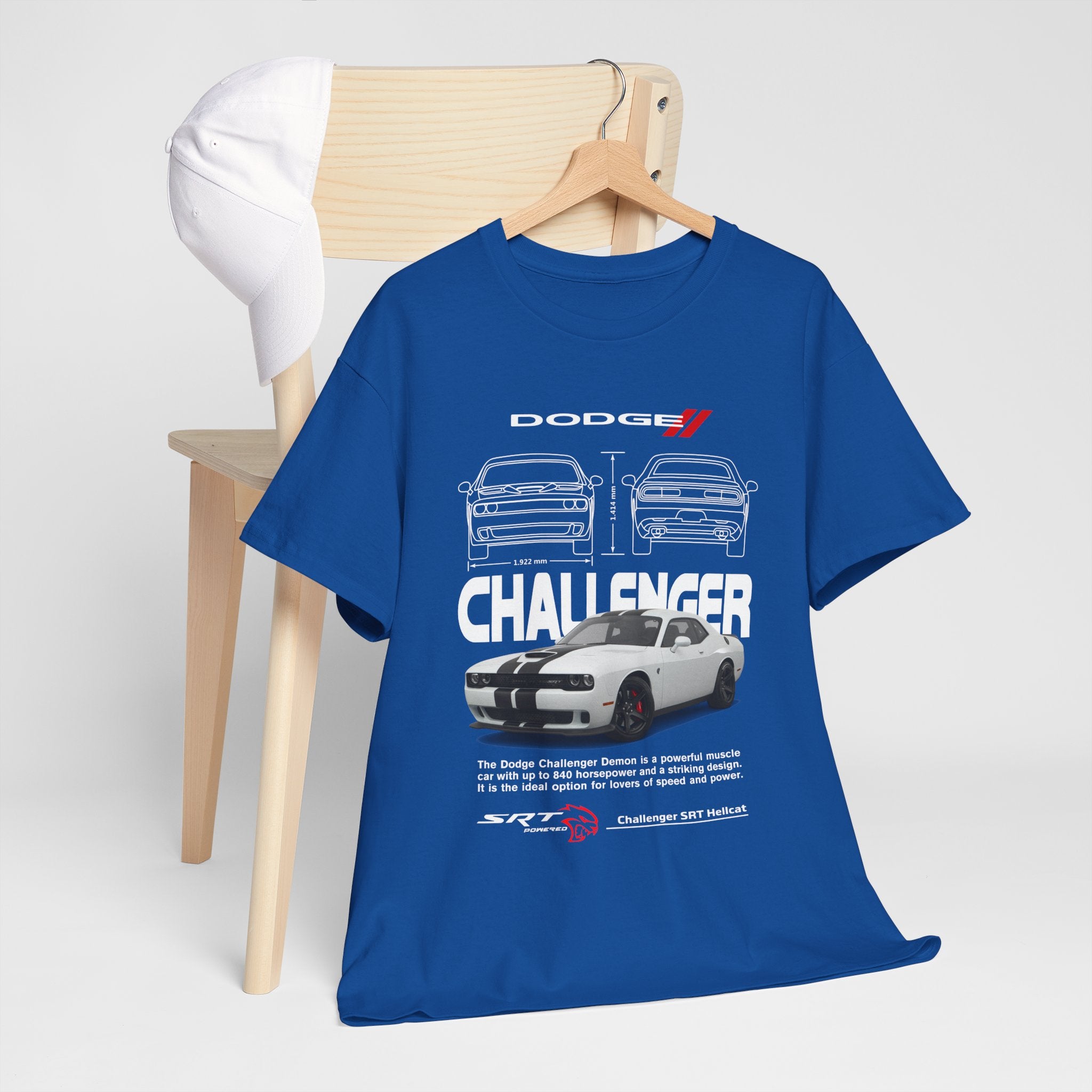 Camiseta  White Dodge Challenger Demon Coche. Unisex. Manga Corta