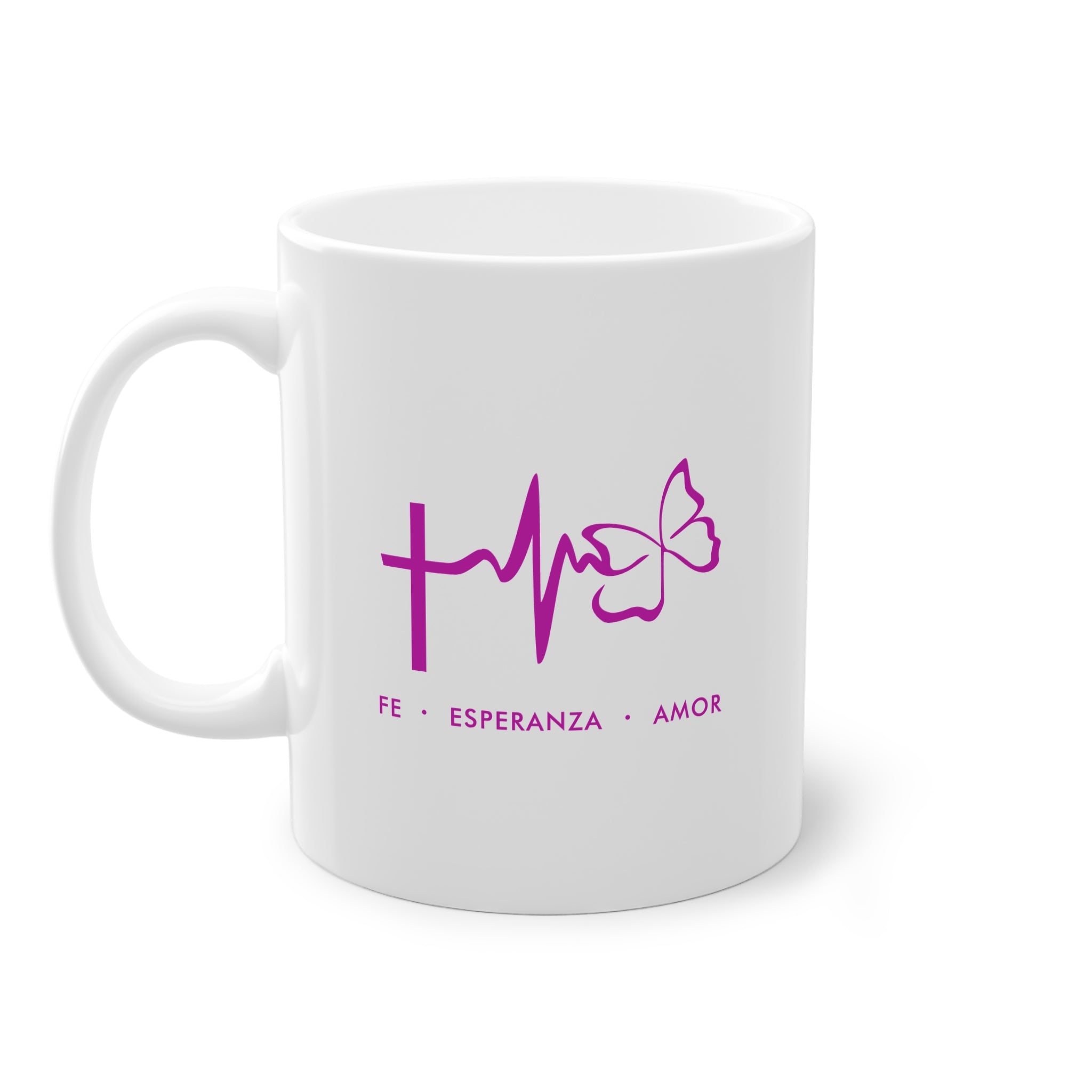 Taza temática cristiana Fe Esperanza Amor